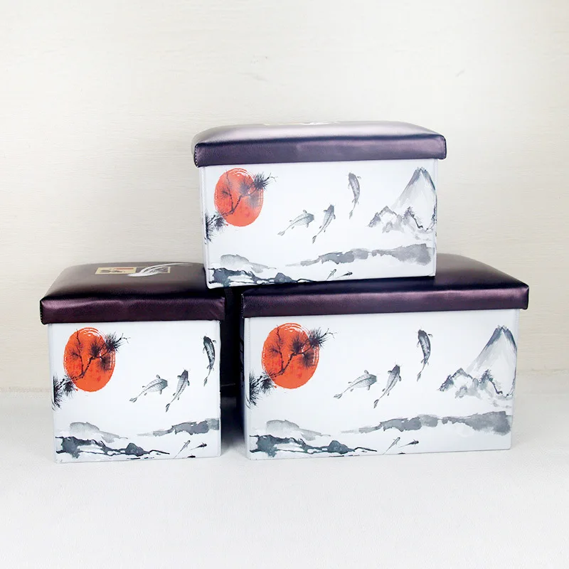 

Creative Chinese Ink Wind Folding Stool Storage Box Ornaments Multi-function Sundries Storage Finishing Box Home Decor Organizer