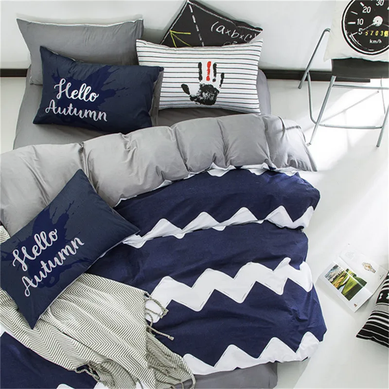 

coxeer 4Pcs Bedding Set Comfortable Cotton Striped Printed Duvet Cover Bed Sheet Pillowcase Set Mordern Couvre Lit For Home Hot
