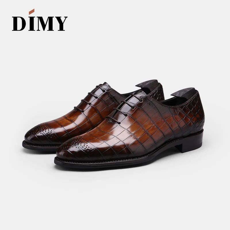 

DIMY handmade custom men's leather shoes dress casual fashion British wind oxford shoes hand-painted crocodile shoes