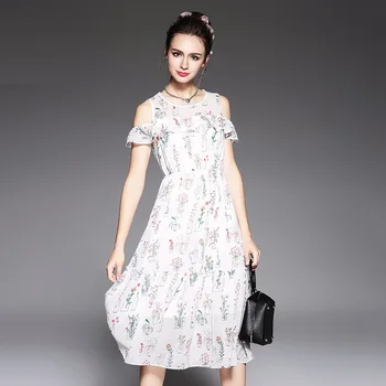 

2017Summer Fashion Ladies Floral Printed Elegant Long Dress Off The Shoulder Beach Dress Casual vestidos PLUS SIZE l-XXXXXL 5576
