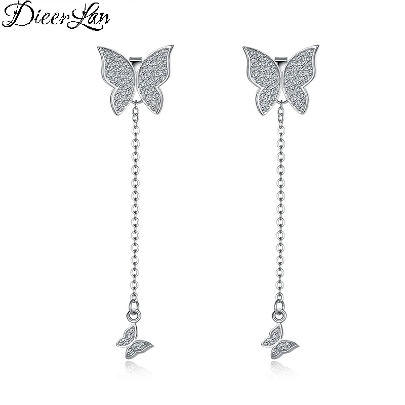 

DIEERLAN 925 Sterling Silver Long Butterfly Drop Earrings for Women Fashion Cubic Zirconia Earrings Wedding Jewelry Pendientes