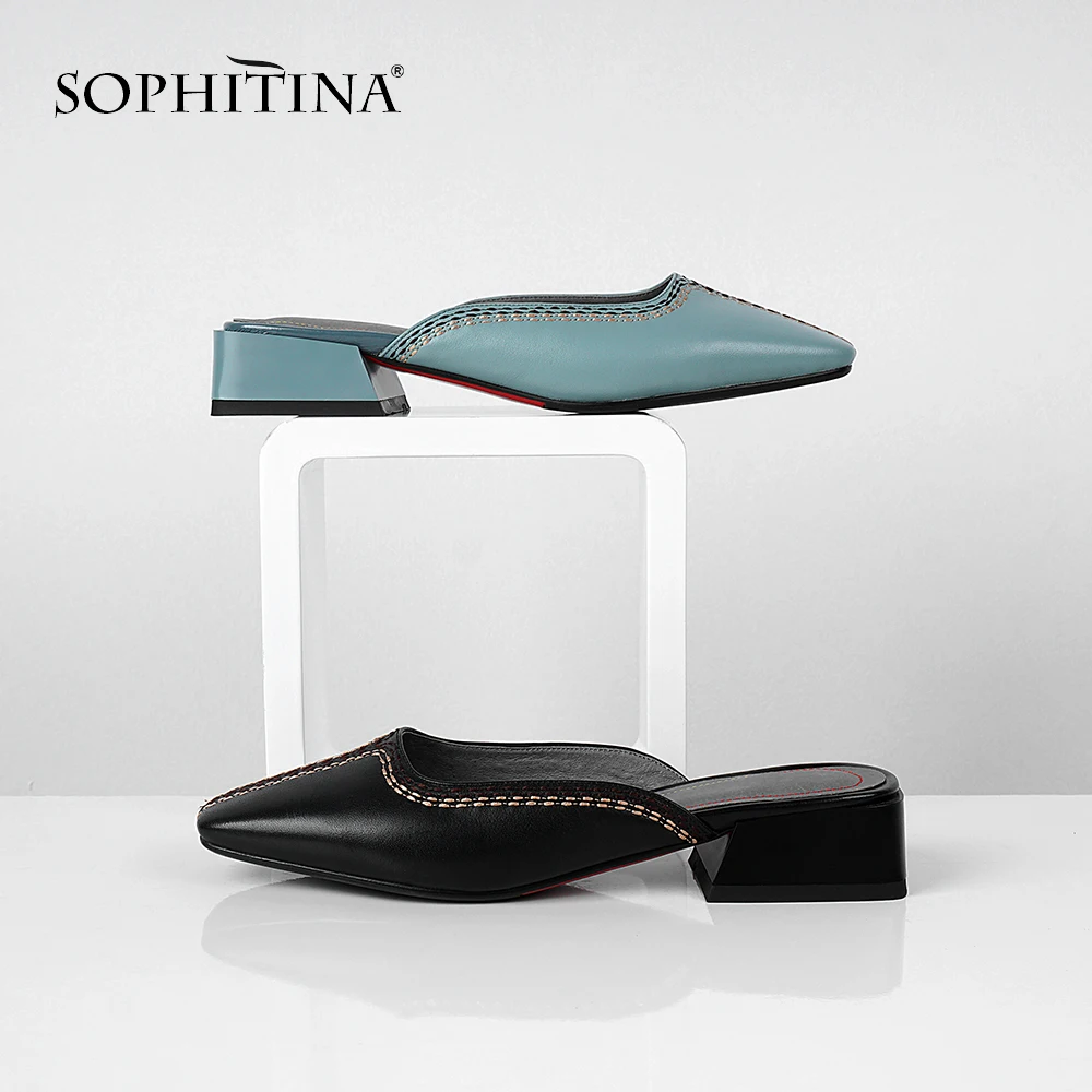 SOPHITINA/модные однотонные женские тапочки удобные туфли с квадратным каблуком