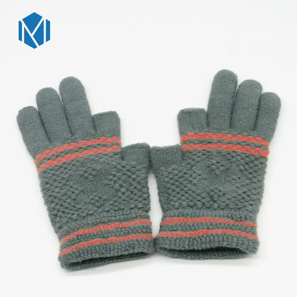 

M MISM Men Knitted Gloves Humanized Design Winter Gloves with Inner Lining Stripe Solid Comfortable Warm Driving Elastic Size