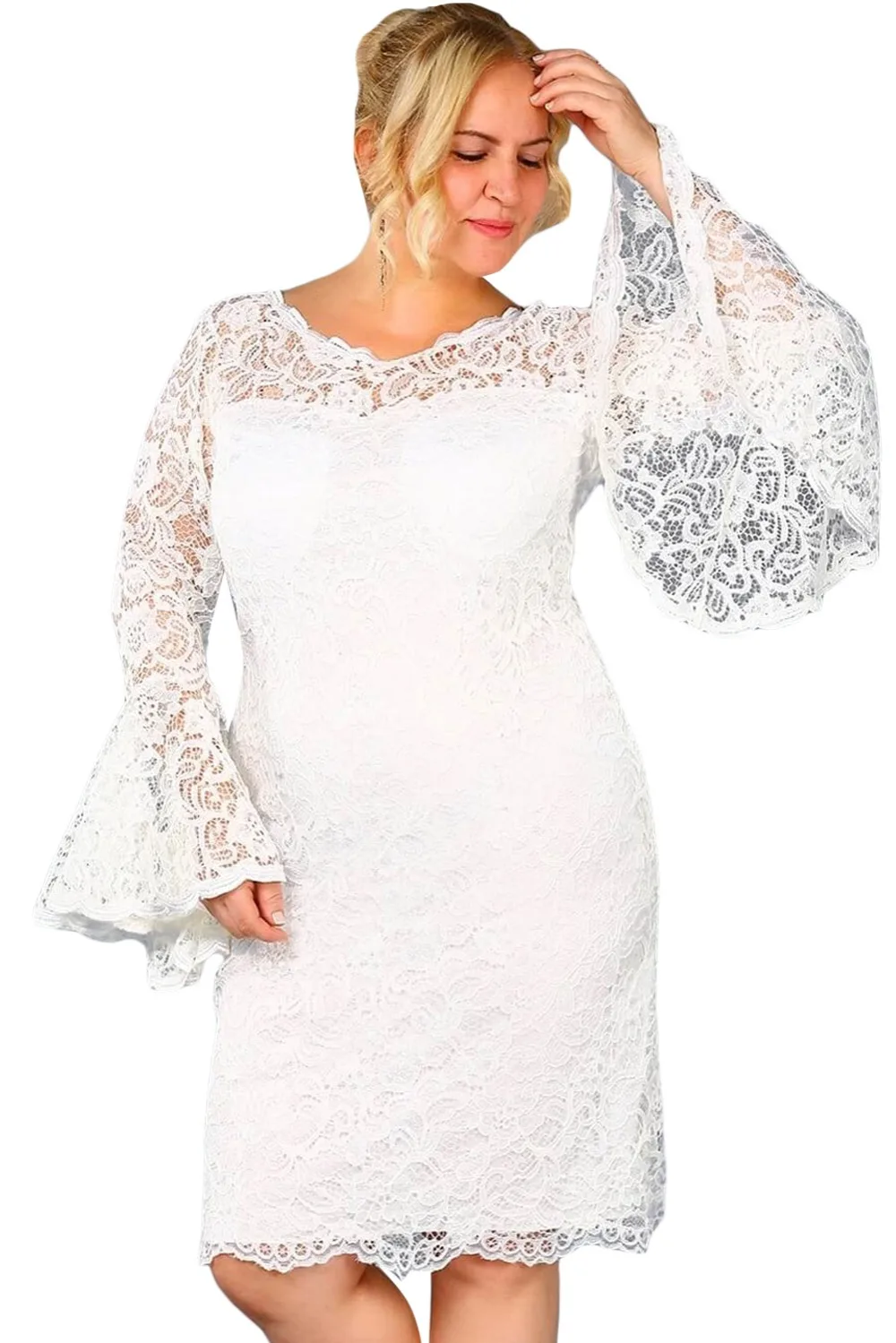 White-Plus-Size-Flared-Sleeve-Lace-Dress-LC610501-1