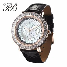 Top Quality Dress Leather Shell Flower Floral Swarovski Luxury Table Watch Women ladies Fashion Quartz Watches HL565PC