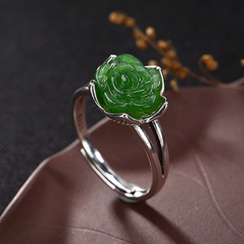 S925 чистое серебряное высококачественное инкрустированное Яшмовое цветочное кольцо для женщин Модное Элегантное обручальное кольцо ювелирные изделия с различными стилями