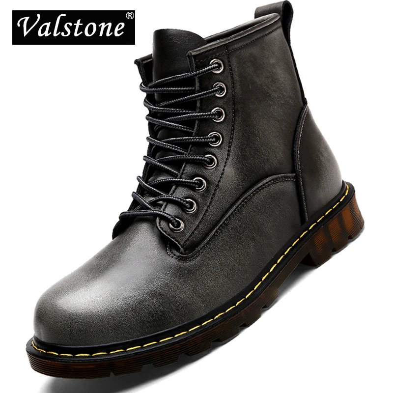 

Valstone Super Men Leather Martin boots for Autumn & Winter 2018 fashion Cargo shoes Anti-skid Rubber sole Stylish Plus sizes 47