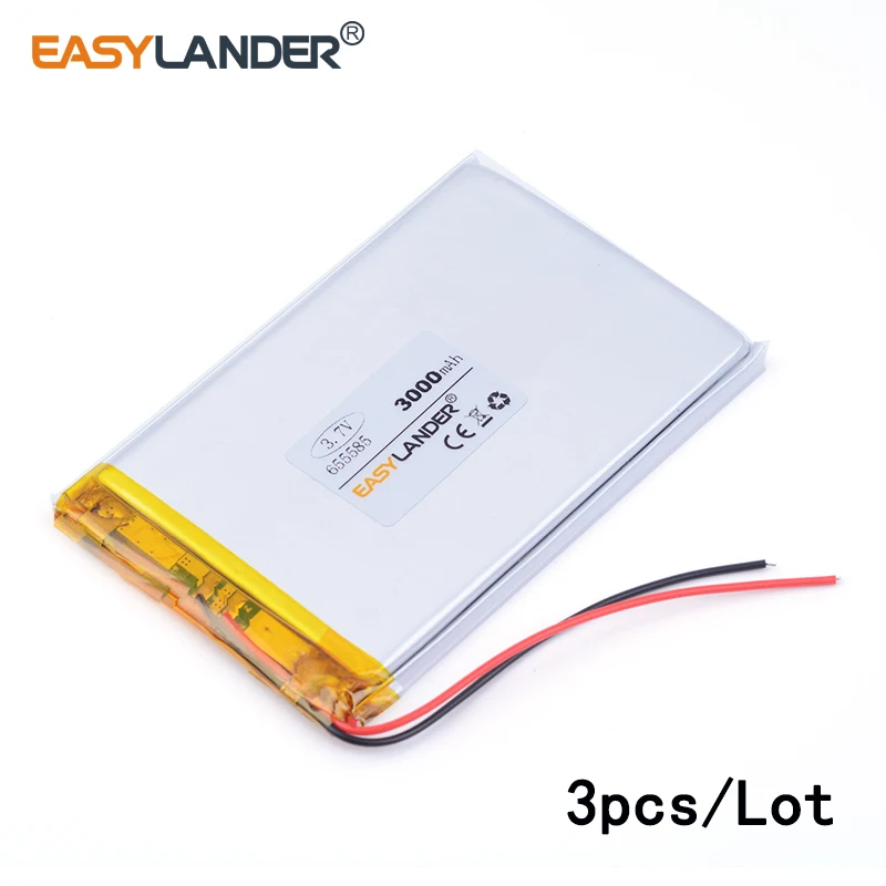 

3pcs /Lot 655585 3000mah 3.7v lithium Li ion polymer rechargeable battery For Tablet PCs PDA Digital Products toys PDA Tools