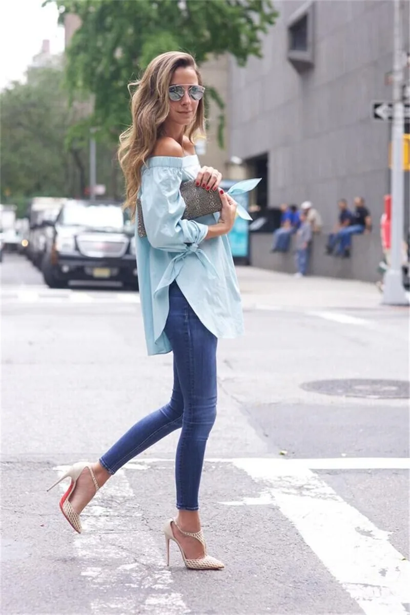 Gladiolus Off Shoulder Top Women Shirts Sexy Slash Neck Bow Tie Sleeve Loose Casual Shirt Women Blouse Blusas Mujer De Moda 2018 (12)