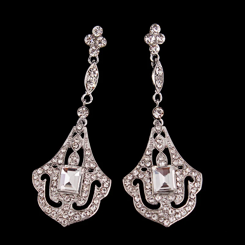 SLBRIDAL Art Deco Crystal Pearls Rhinestones Wedding Dangle Earrings Bridesmaids Earrings Bridal Drop Earrings Women Jewelry