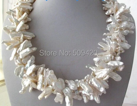 

Free Shipping >>Luster 3Strands White Rainbow Biwa Stick Freshwater Pearl Necklace 20