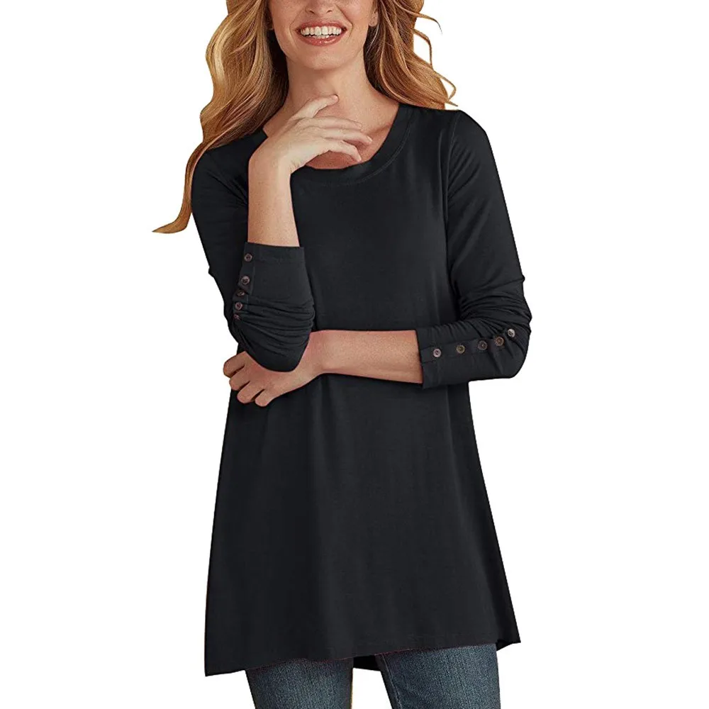 

2019 Autumn women's O-Neck Shirts Casual Long Sleeve Button ladies Tops solid Tunic Chiffon Blouse Female Tops Blusas Plus Size