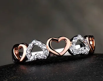 

dolcissimo Female Jewelry Heart Shape Anniversary Ring Solid 925 Sterling Silver White & Rose Gold Color Syrupy Gift for Her