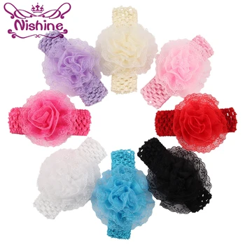 

Nishine 8pcs/lot Newborn Lace Flower Headband Children Elastic Crochet Hairband Kids Hair Accessories Girls Headdress