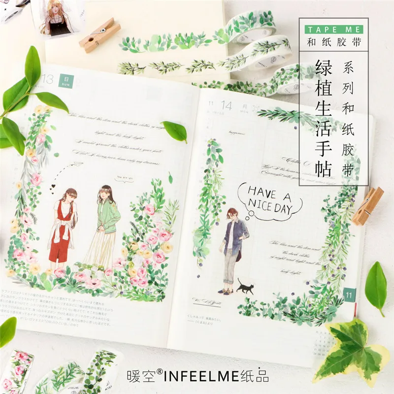 

Cute kawaii Modern men and women Masking Washi Tape Decorative Adhesive Tape Diy Scrapbooking Green plant life