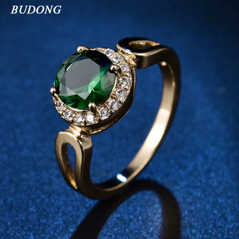 2017 BUDONG хит продаж Женское кольцо с большим пальцем Золотое круглый вырез Зеленый
