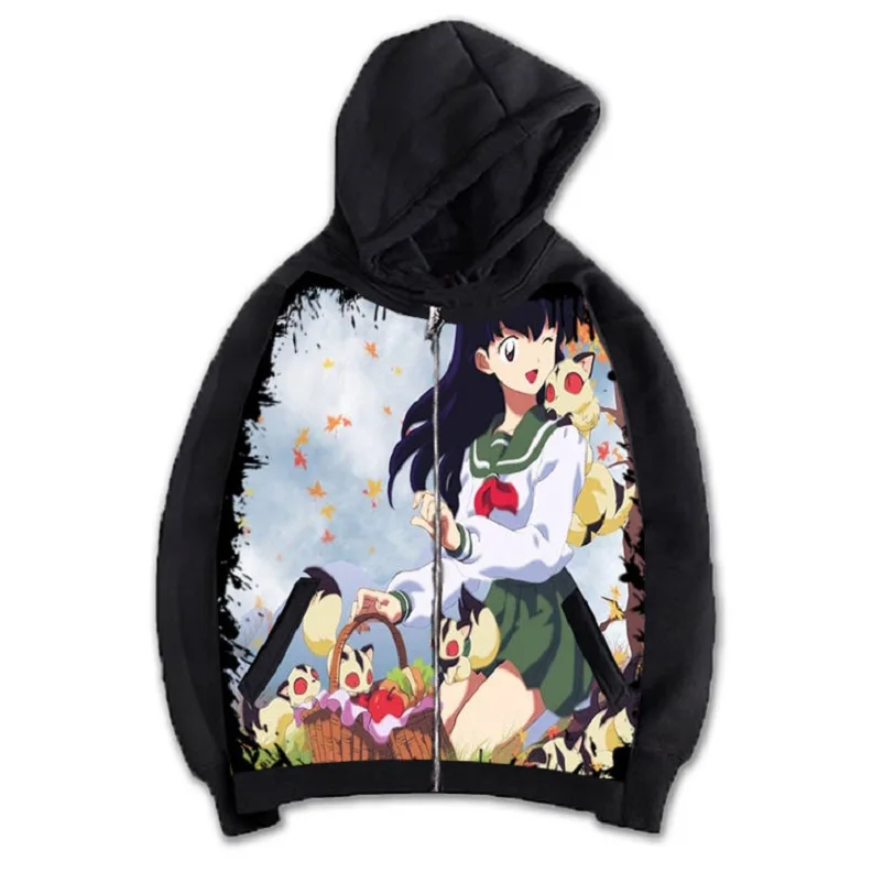

High-Q Unisex Anime Cos Inuyasha Higurashi Kagome Sesshoumaru Zipper Hooded Hoodie Cardigan Sweatshirts Jacket