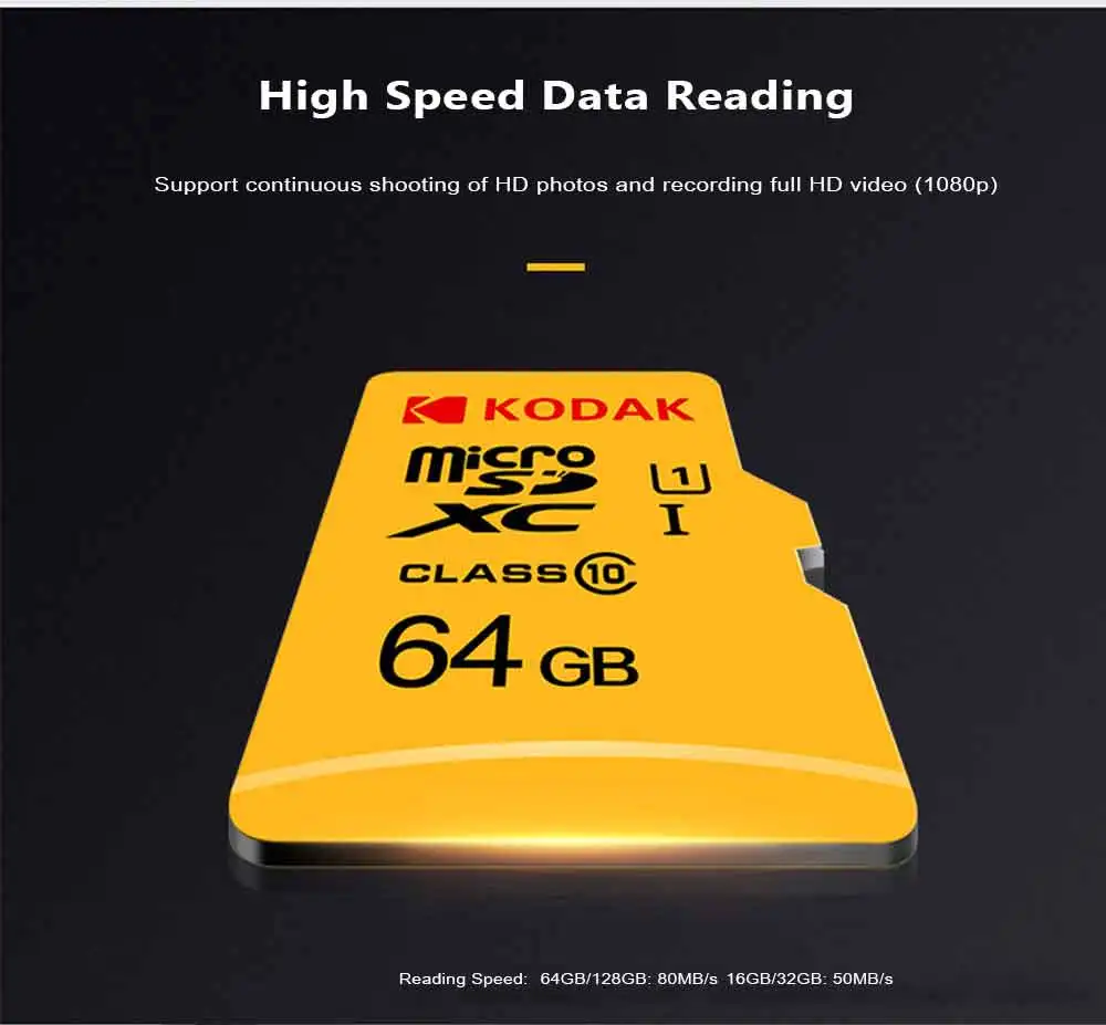 Kodak U1 Micro SD карты 128 ГБ 32 ГБ, 64 ГБ 16 GB Gold Флэш-Памяти высокоскоростная карта TF/SD карты Micro sd класса 10 tarjeta де memoria