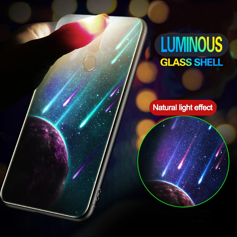 Светящееся Стекло чехол для телефона Huawei HONOR V20 8A 10i 8X 8C 6X 7X 7C V9 9 Lite 9i 10 lite Note ночной
