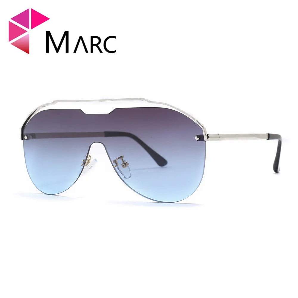 

MARC 2019 Oversized Semi-Rimless Sunglasses Women Brand Metal Designer One Piece Big Sun Glasses Travel Gafa de sol Gradient