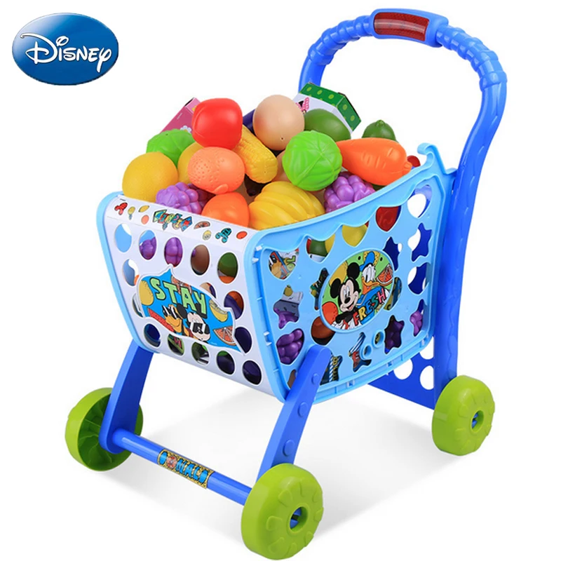 

Disney Mickey Series 48psc Supermarket Children's Shopping Cart Three Forms Home Toy Simulation Child Trolley Set Basket