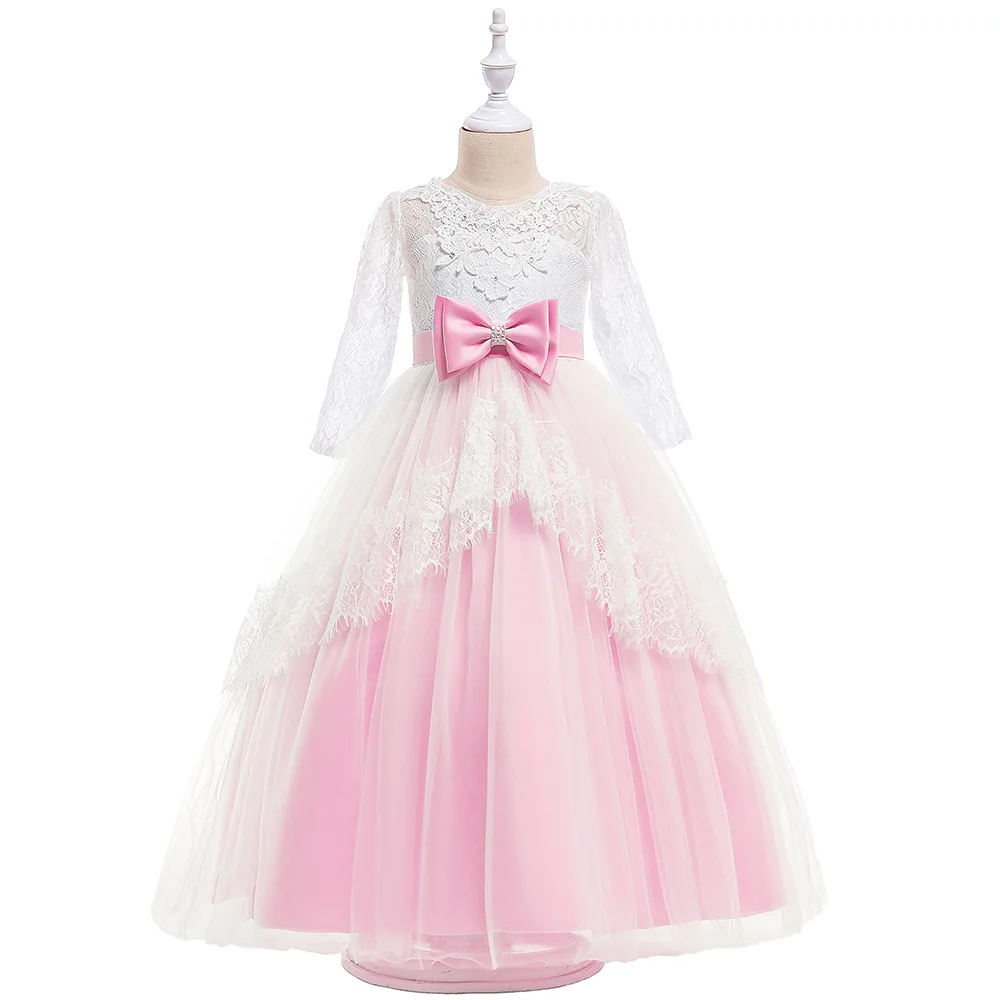 Розничная ; коллекция года; кружевное платье с цветочным узором для девочек; детское длинное бальное платье для девочек; платье для первого причастия; свадебные платья; LP-203