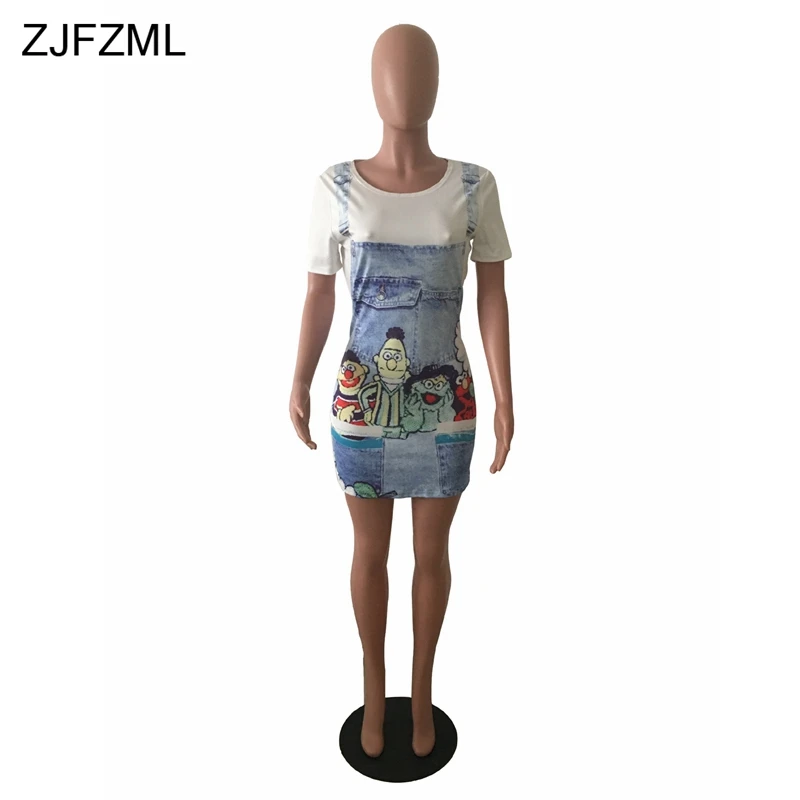 ZJFZML, мультяшный принт, Повседневная футболка, платье для женщин, лето, круглый вырез, короткий рукав, короткое платье, уличная одежда для девушек, Бандажное платье
