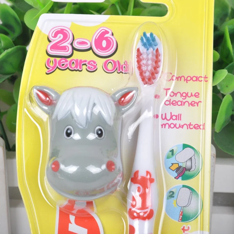 Детская Мягкая зубная щетка для волос от 2 до 6 лет, массажная зубная щетка для ухода за зубами, 4 стиля, мультяшная коровья голова кролика, детская зубная щетка