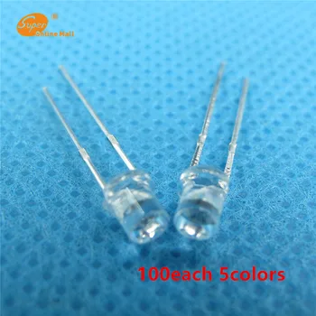 

500pcs 3MM Flat top Leds diode 5 Colors 100each red blue green yellow Wide Angle Light Bulb Leds Lamp 3MM Emitting Diodes