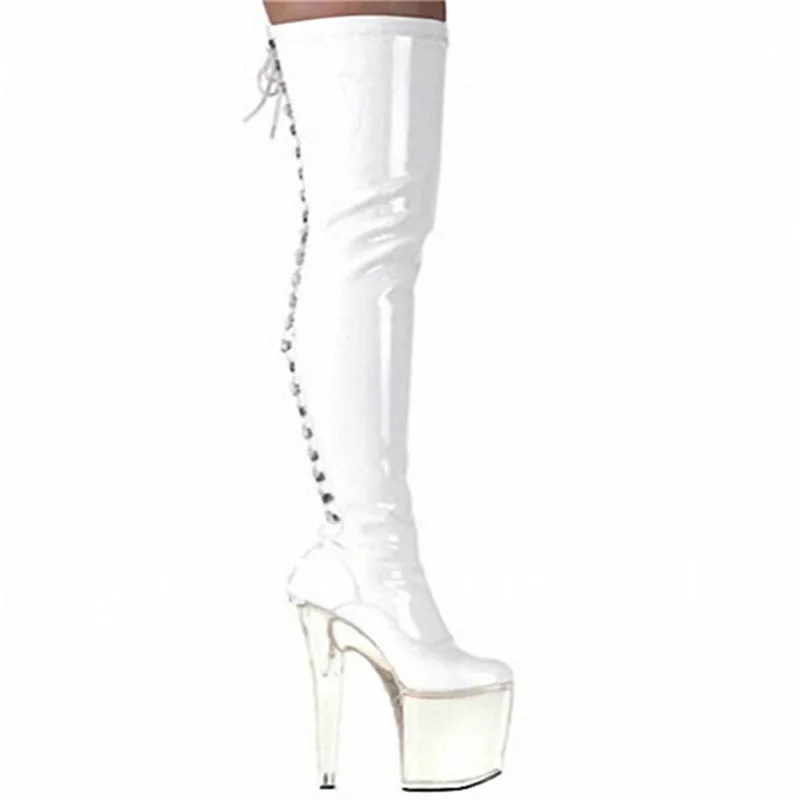 Muslo Alto Talón Fetiche 20 Cm Tacón De blanco Negro Plataforma Rodilla Baile Botas Sobre Negro 8 Pulgadas La Mujeres Sexy Altas x4v4q5pw