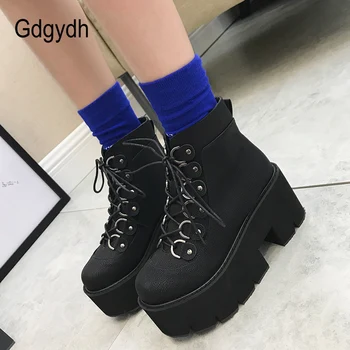 

Gdgydh 2020 New Ankle Shoes Women Lacing Motorcycle Boots Square Heels Casual Shoes Autumn Platform Heels Leather Short Boots
