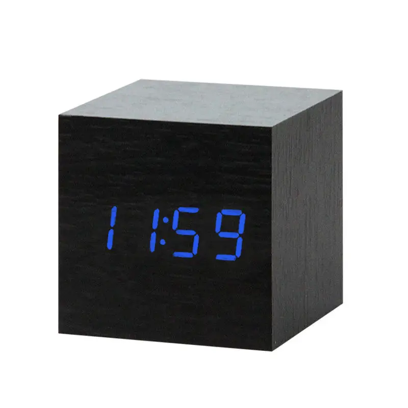 LED Wooden Alarm Clock Watch Table Voice Control Digital Wood Despertador Electronic Desktop USB/AAA Powered Clocks Table Decor - Цвет: 6