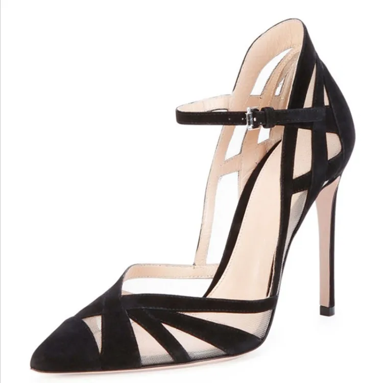 

sandalia feminina black beige dress shoes sexy Mesh summer sandals cut-out pointed toe scarpe donna high heels sandals women