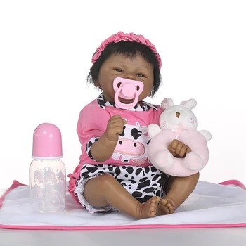 

Nicery 16inch 40cm Reborn Baby Doll Indian Style Magnetic Soft Silicone Lifelike Toy Gift for Child Cow Clothes Pink Rabbit
