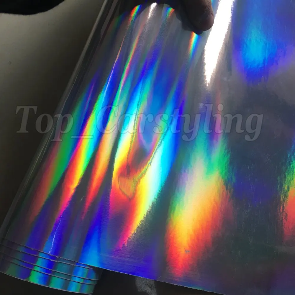silver holographic chrome hologram black car wrap foil apa cast vinyl rainbow chameleon (7)