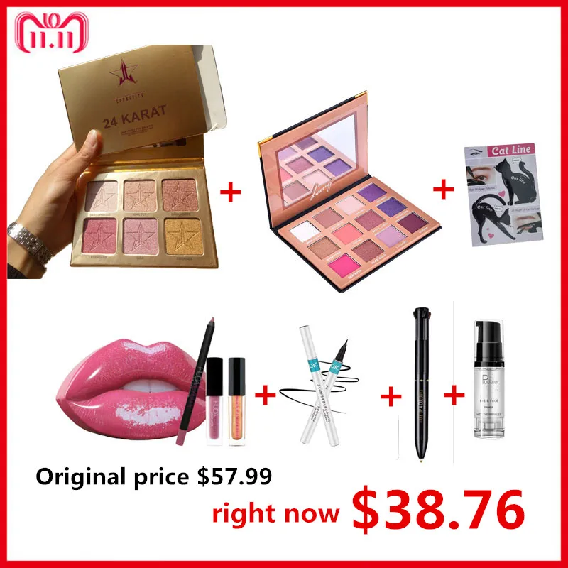 

Makeup Set 7 Pieces Including Lip Gloss Set, Eye Shadow, Eyeliner, Eyebrow Pencil, Eye Base, Cat Card, Highlighter Cosmetic Gift