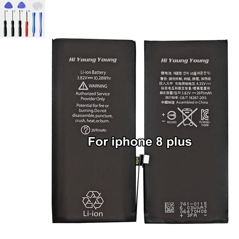 Original HI Young Battery For iPhone 8 plus 2691mAh Max Capacity Batteries Lithium Polymer Bateria + Free Tools | Мобильные телефоны