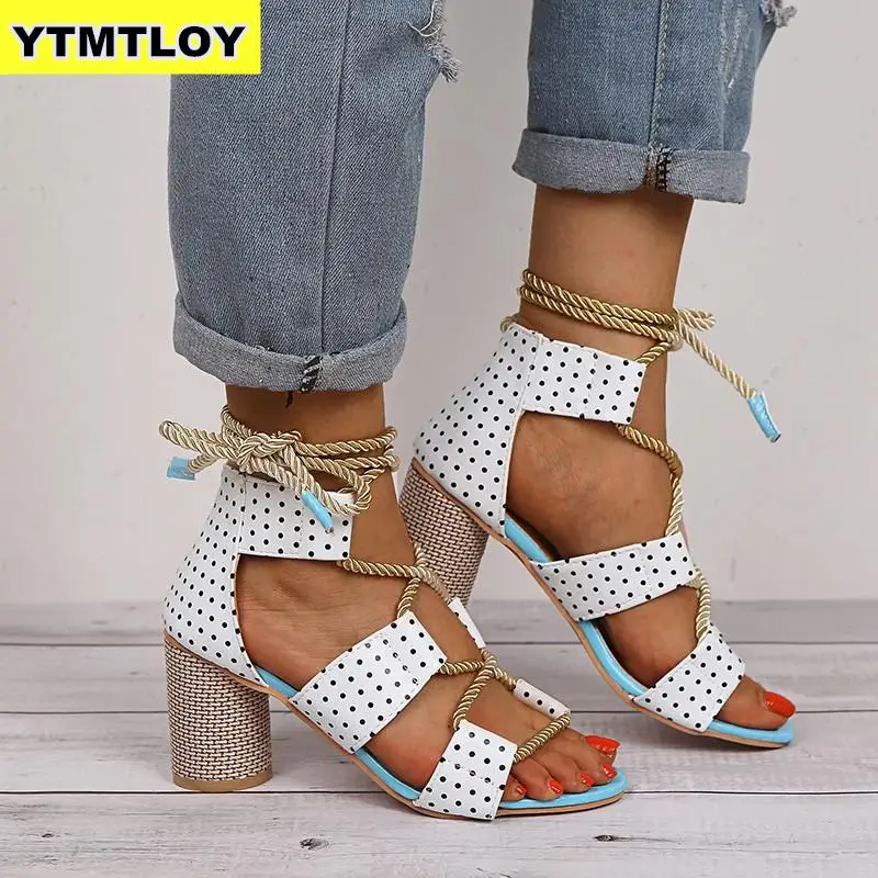 Women Sandals Lace Up Summer Shoes Woman Heels Pointed Fish Mouth Gladiator Pumps Hemp Rope High Knot rope Strap Sexy