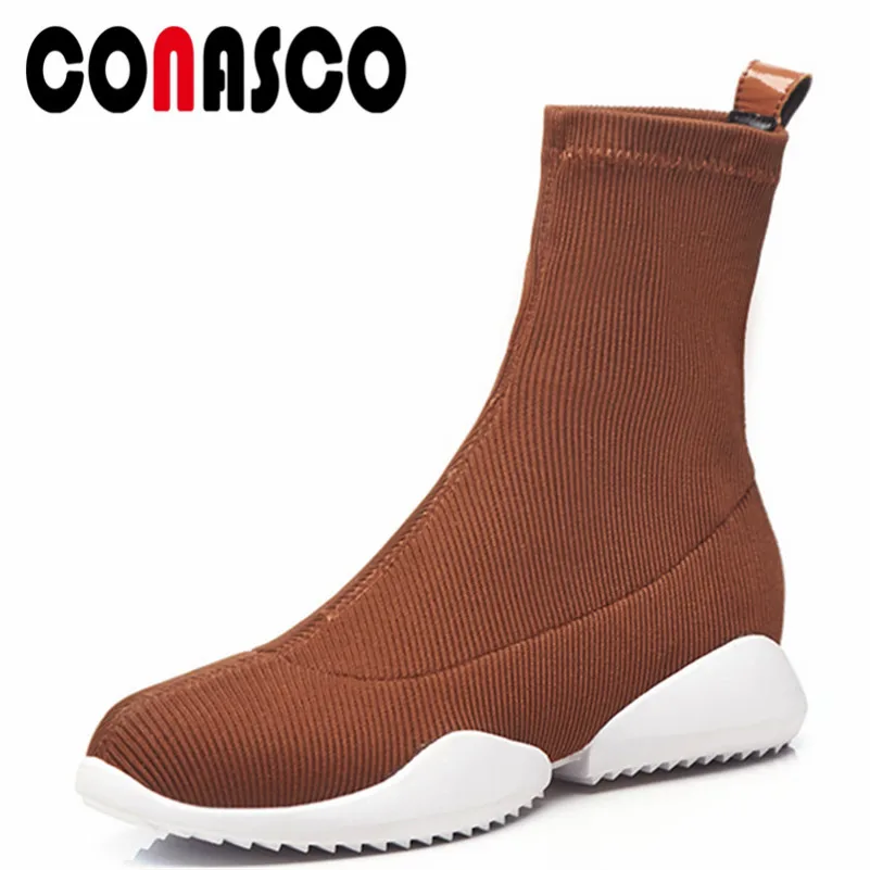CONASCO/модные женские осенне зимние теплые ботинки на плоской подошве с