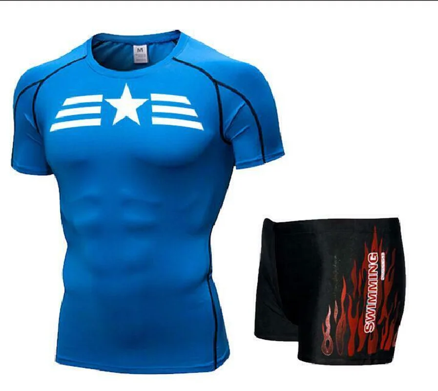 

Men Swim Top T Shirt Trunks Boxers Shorts Swimwear Short Pants SwimSuit Swimming Wear Short Sleeves for Beach Spa Pool Star