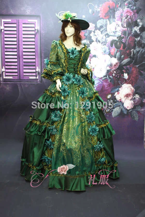 

bead green luxury rhinestone medieval dress with hat sissi princess Medieval Renaissance Gown queen costume Victorian Belle ball
