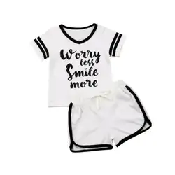 Модный нагрудник для младенцев; Одежда для мальчиков и девочек; топы с короткими рукавами; футболка и шорты; повседневная одежда; комплект