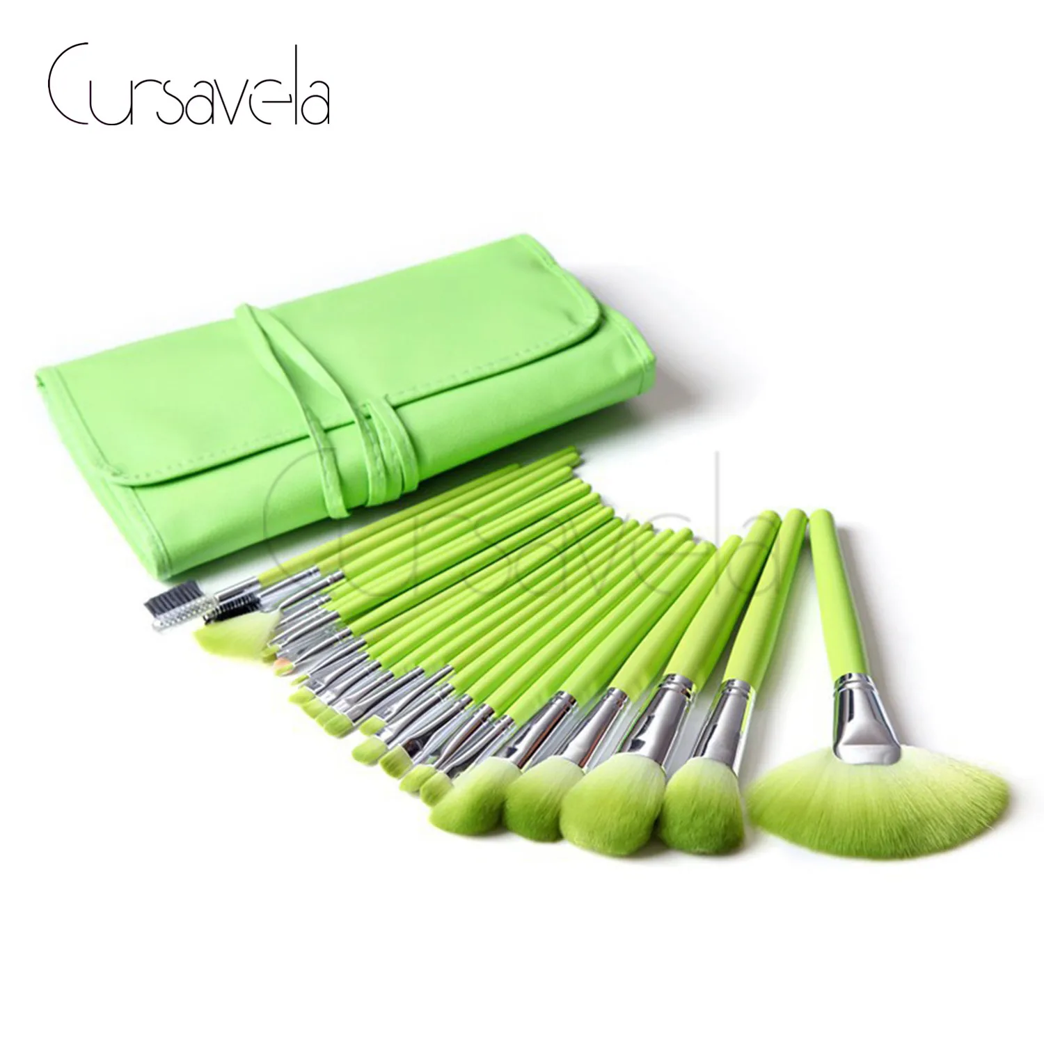 Professional 24Pcs Green Synthetic Hair Makeup Brush Set Premium Full
