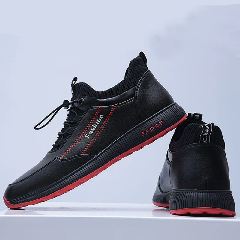 New Casual Leather Men's Shoes 2019 Autumn Mesh Stitching Non-slip Wear Sports Running Rubber Men | Обувь