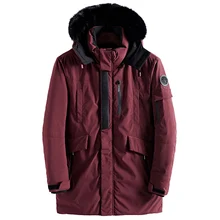 Прямая, Мужская зимняя теплая парка с меховым воротником, армейская зеленая куртка, Мужская модная повседневная свободная Мужская куртка, мужские длинные пальто AXP154