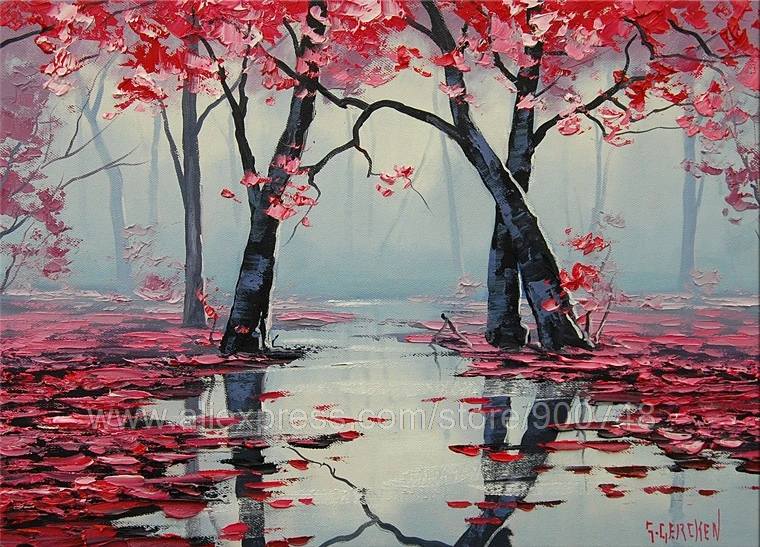 

Ready To Hang Pink Black River Landscape oil painting On Canvas Huge Home Decoration Bedroom Wall Pictures large wall pa