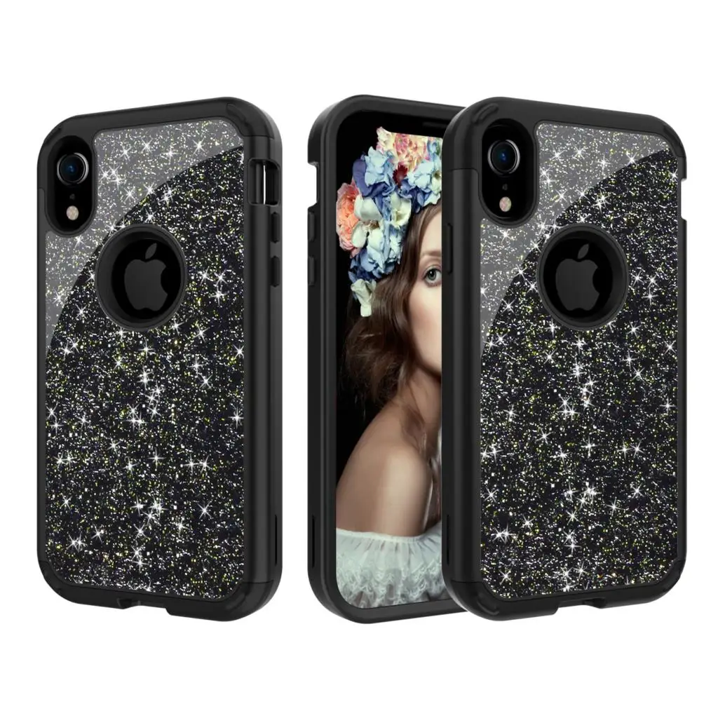 Dulcii for iphone XR case Glitter Powder Shockproof TPU PC Hybrid Back Case for iPhone XR case