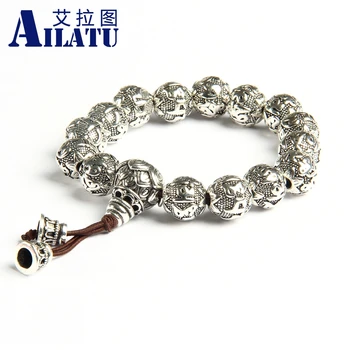 

Ailatu 12mm Tibetan Silver Plated Rope Bracelet Six Words Om Mani Padme Hum Mantra Lotus Bracelet 10pcs/lot