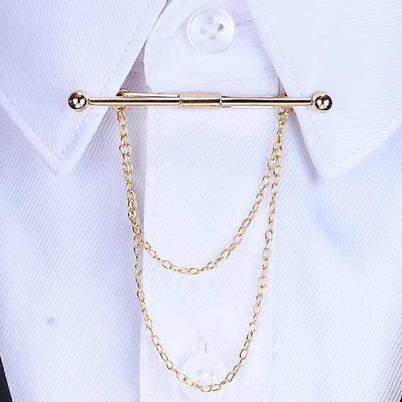 

2016 Fashion gold Personality bow men Brooch long Tassel Chain Clip Collar Shirt Buttoned Pin Male Accessories