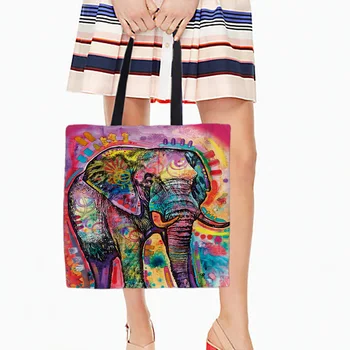

Elephant Printed Canvas Tote Female Casual Beach Bags Large Capacity Women Single Shopping Bag Daily Use Canvas Handbags